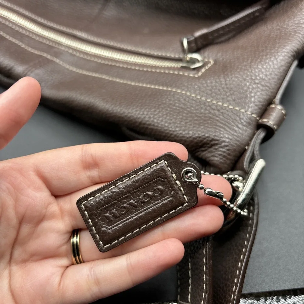 Coach East West Duffle Shoulder Bag F15065 Brown Pebbled Leather Purse